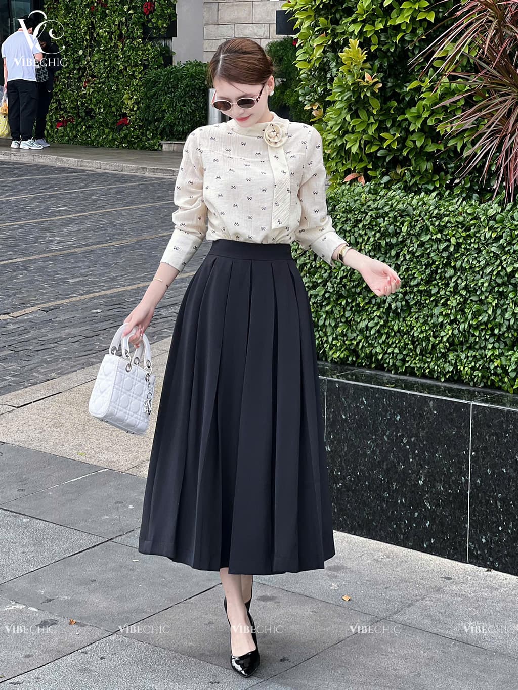 Áo Sơ Mi Voan Tơ Sóng In Họa Tiết Lót Chiffon