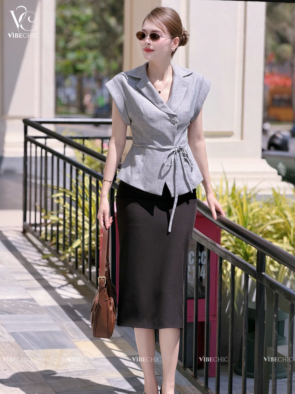Áo Ký Giả Tay Dơi Thắt Eo – Vải Bố Linen