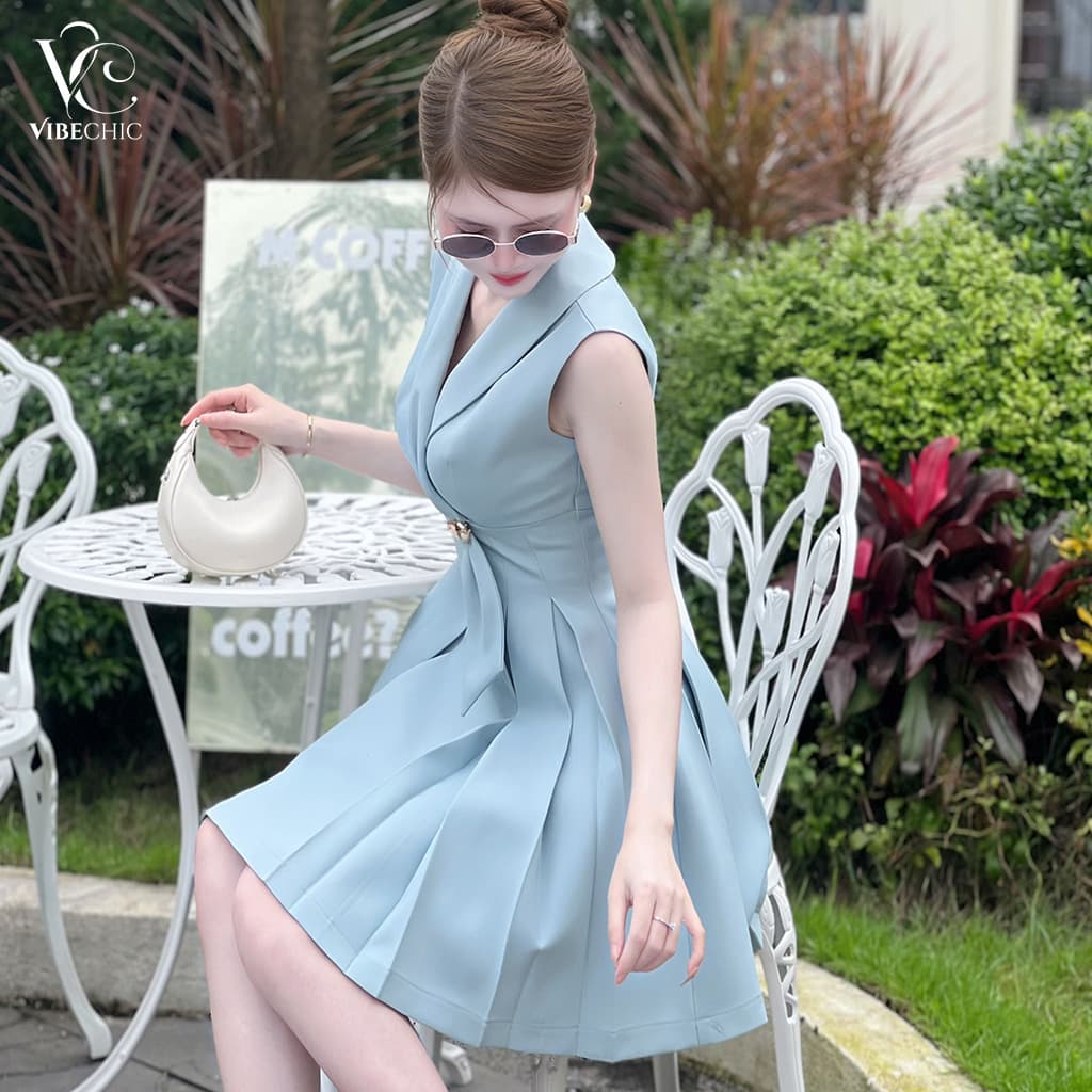 Đầm Chữ A Cổ Ve Lật Bất Đối Xứng - view 2